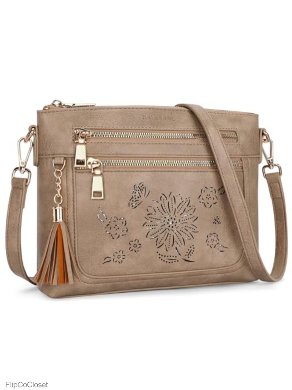 Vegan Leather Small Crossbody Bag with Tassel Multi Pocket Purse Women